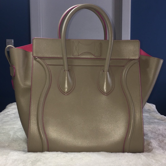 CELINE BEIGE & PINK MINI LUGGAGE TOTE BAG - Picture 2 of 8